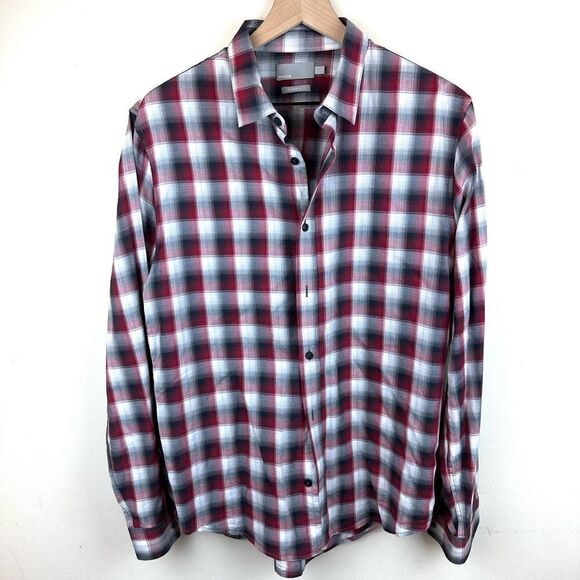 Vince Red Plaid Classic‎ Fit Long Sleeve Button Up Shirt Men’s L - Picture 1 of 10